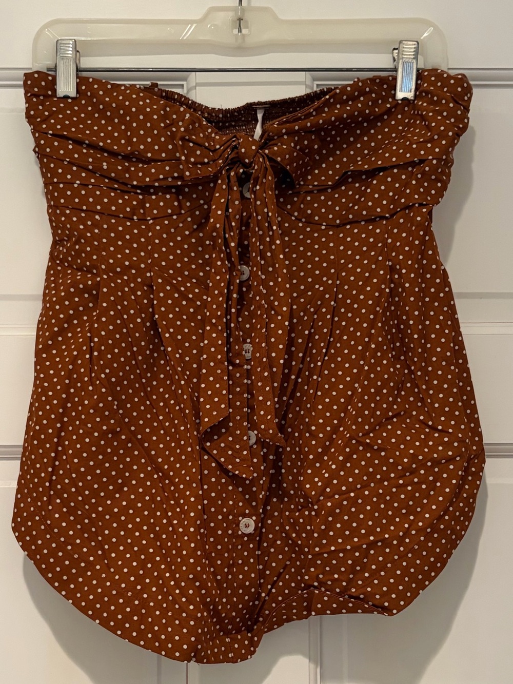NWT Free People Be Mine Brown Polka Dot Tie-Front Strapless Top - Picture 3 of 12